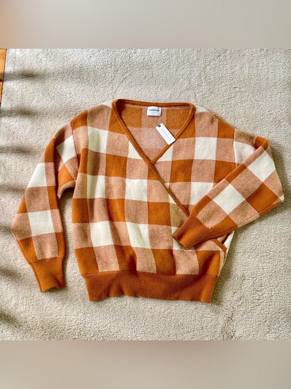 Anthropologie Callahan Agnes Surplice V-Neck Buffalo Check Wrap Sweater - Picture 2 of 7